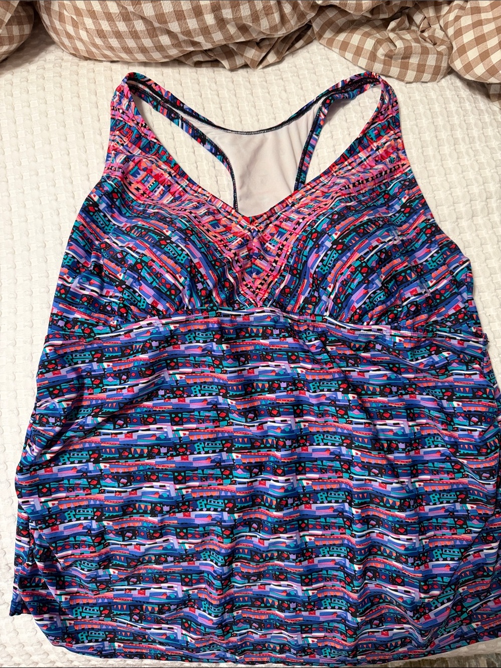 Ava & Viv Pink, Blue & Purple Patterned One-Piece Tank with Shelf Bra